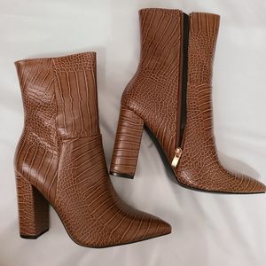 Crocodile Embossed Mid Calf Boots